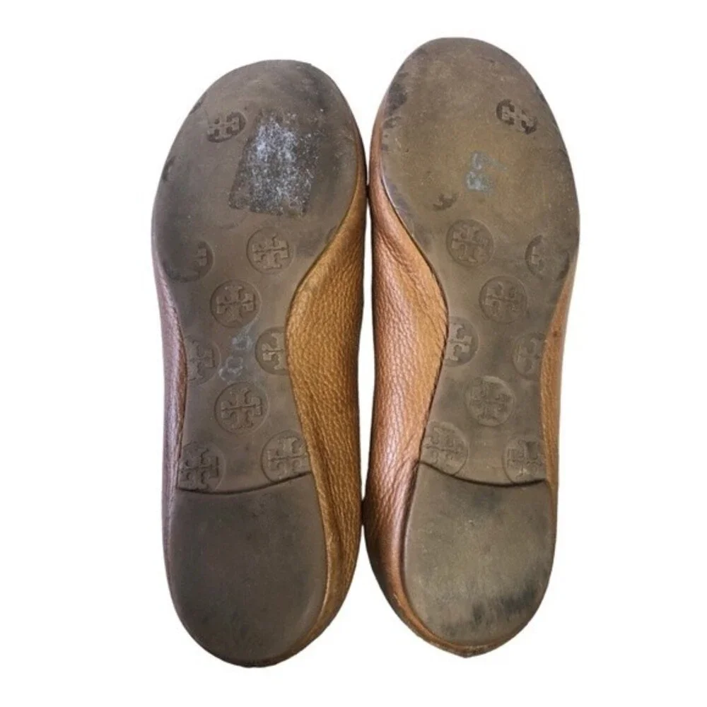 Tory Burch Minnie Brown Leather Slip On Ballerina flats